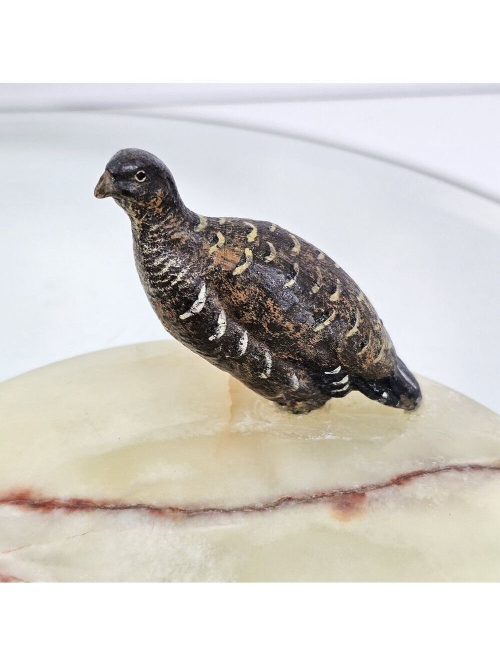 Franz Bergman Bronze Art Bird Mounted On Stone Soap Dish. Bird Is Stamped